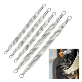 ZIMISI Universal Automotive Ground Strap, 3PCS 10"×1/2" & 2PCS 13"×1/2" Vehicle Grounding Cable Strap with 5/16" Rings Terminal, Flat Braided Copper Ground Engine Cable Strap Kit for Cars