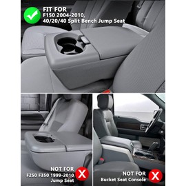 KBH Car Center Console Cover for Ford F150 2004-2010 40/20/40 Jump Seat, Armrest Polyester Protector, Quick Dry, Anti-Scratch, Black (Without Lid)