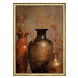MUDECOR Premium Framed Wall Art Elegant Still Life Vase Rustic Earth Tone Decorative Vases Illustrations Impressionism Scenic Colorful for Living Room, Bedroom, Office - 26"x36" Gold