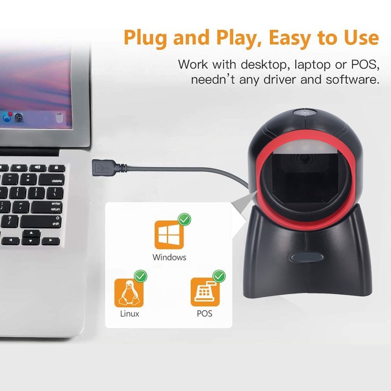 Desktop Barcode Scanner 1D 2D Omnidirectional Hands Free USB Wired