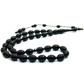 Tesbih Tasbih Tespih Misbaha Subha 33 37 cm Muslim Islamic Rosary Prayer Worship Accessory Ottoman Style Black Onyx Effect Beads Oval 12 x 8 mm, Acrylic, Onyx