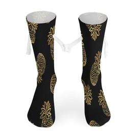 1 Pair Soft Socks White Holding Hands, Compression Knee High Stockings Long Athletic Circulation 16x3.9 in Print Golden Pineapples Gold Pineapple On Angry Red Dragon Head On Black