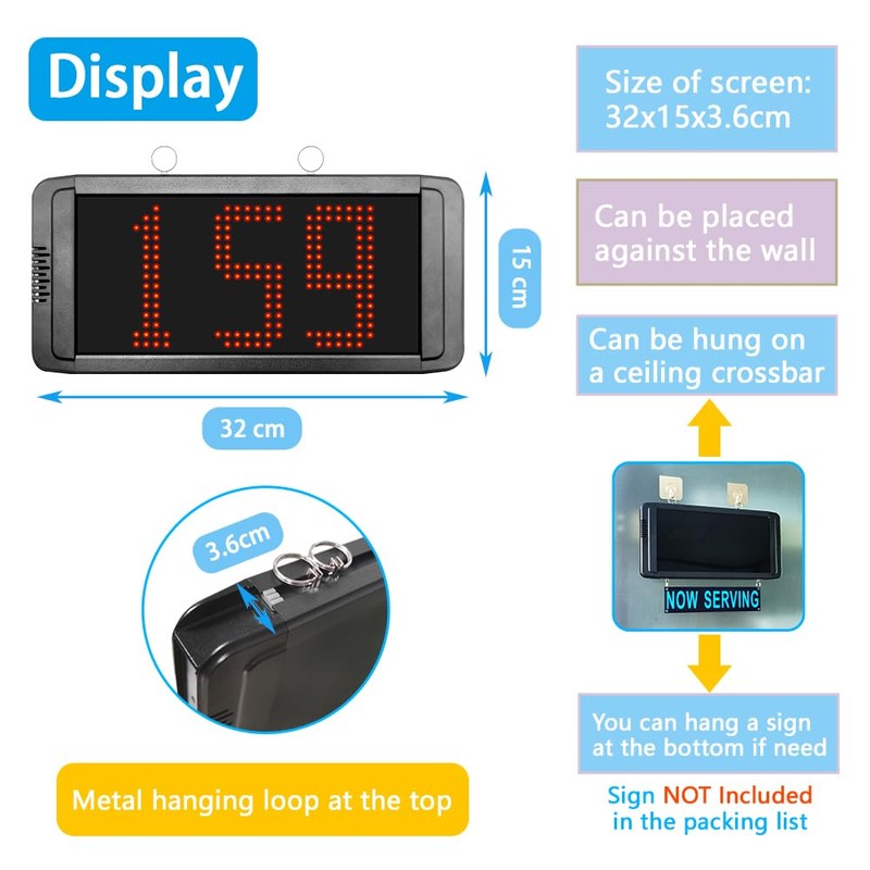 KOQICALL Wireless Queue Calling System Take a Number System 3-Dight