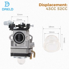 Dreld Carburetor Carb Repair Kit, 43CC 52CC Petrol/Gas Carburettor with Carburetor Diaphragm and Gaskets Replacement for MP15 CG430 CG520 BC430 BC520 Brush Cutter Strimmer Chainsaw Engine
