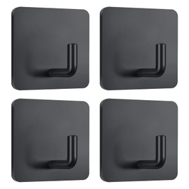 DakGagMah Adhesive Towel Hooks Towel Hooks for Hanging Robes Coat Hooks Stick on Wall Hooks Stainless Steel 4 Pack (Black)