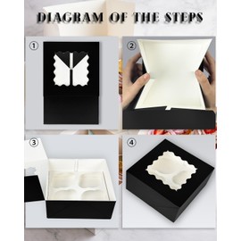 Gcardist Automatic Popup 4 Cupcake Boxes with Window Black Pack of 12 Cupcake Boxes 16 x 16 x 7.6 cm Bakery Boxes for Cupcake Carrier Cupcake Containers