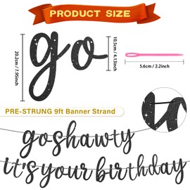 Pre-Strung Black Go Shawty It's Your Birthday Banner NO DIY Hip Hop Theme Funny Glitter Happy Birthday Decors Banner Black Rap Theme Happy Birthday Sign for man Adult Women birthday Party Photo Backdrop
