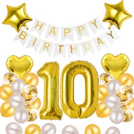 10th Birthday Balloons, Balloons, Decoration Set, Number Balloons, 10, Happy Birthday Garland, Heart Balloons, Confetti Balloons, Birthday Balloons, For Adults, Boys, Girls, Gold