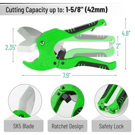 Bates- PVC Pipe Cutter, Cuts up to 1-1/4", Green Ratcheting PVC Pipe Cutter Tool, Pipe Cutters PVC Pipe Shears, Plastic Pipe Cutter, PEX Pipe Cutter, PVC Cutter Tool, PVC Ratchet Cutter