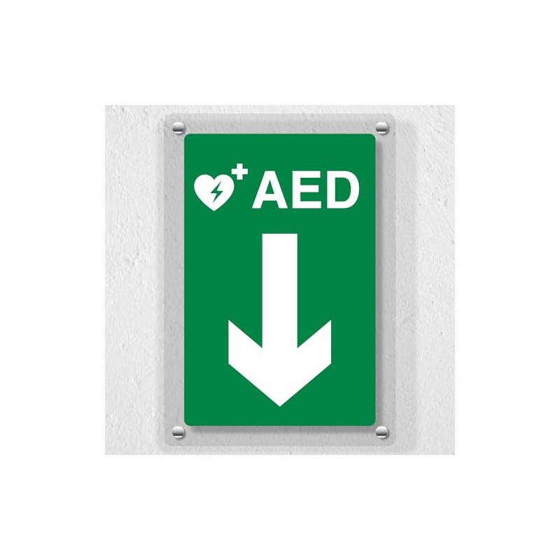 V Safety AED Arrow Down Automated External Defibrillator Acrylic Sign