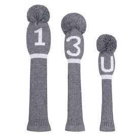 Scott Edward Grey Knit Golf Club Cover for Woods and Driver Head Covers Protect Driver Wood(460cc) Fairway Wood and Hybrid/UT Set with Big Number (1*DR 1*FW 1*UH)