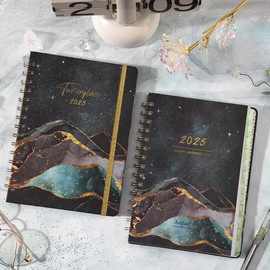Calendar 2025 - A5 Diary 2025, January 2025 - December 2025, Weekly Planner with Slip-In Pocket, Elastic Band, Calendar 2025, Book Calendar, 21.3 x 14.7 cm, Starry Sky and Mountains