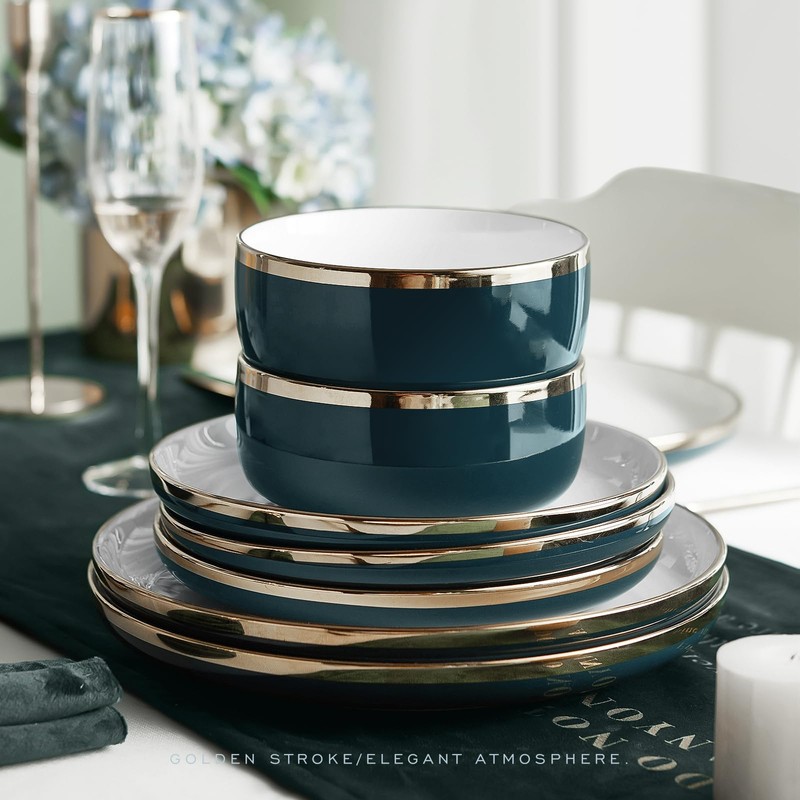 Pokini Porcelain Dinnerware Sets, 12 Piece Luxury China Plates and