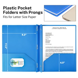 FUCDTEFC 2 Pocket Folder with Prong, 6 Pack Plastic Folders with Pockets, File Folders with Fasteners, Heavy Duty Two Pocket 3 Prong Folders for Office School Letter Size, 6 Bright Color