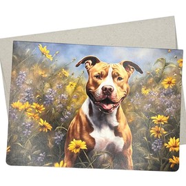 Whitman and Daughter Wildflower Pitbull Greeting Card, Pitbull Birthday Card (1 Premium Card, 5X7 Inches) dog card blank for all occasions like thinking of you or floral get well wishes - 685
