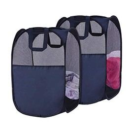 SPINFOX Pop Up Collapsible Laundry Baskets, 2 Pack Foldable Mesh Popup Laundry Hamper with Reinforced Carry Handles, Mesh Laundry Basket for Kids Room College Dorm or Travel( Blue)