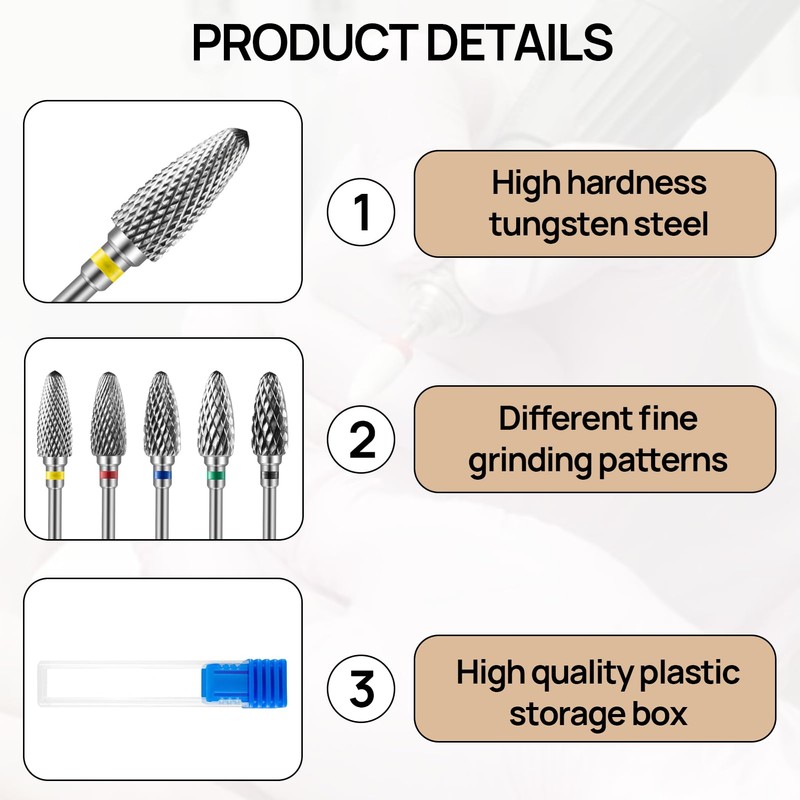 keyxer Pack of 5 Tungsten Carbide Nail File Bits, Nail