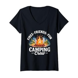 Womens Fires Friends Fun Camping Crew Camping Trip Gift Matching V-Neck T-Shirt