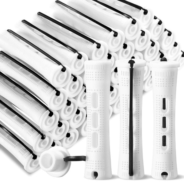 60 Pieces Hair Wave Rods Non-Slip Hair Rollers Plastic Cold Wave Rods Short Curler Rod with Elastic Rubber Band Perm Rods (White, 0.63 Inches)
