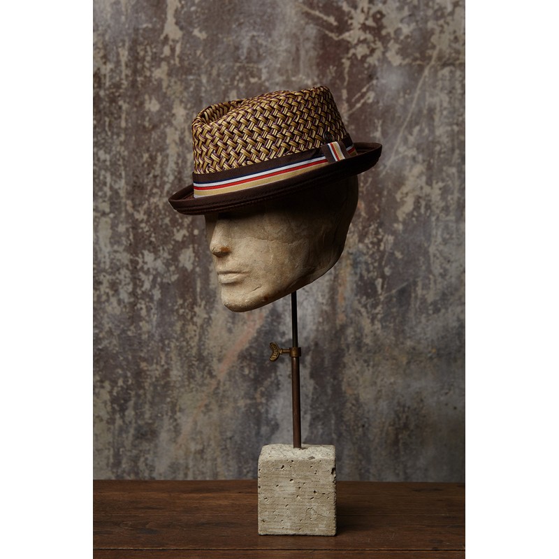 DASMARCA Max Natural with Black Brim Straw Retro Porkpie Summer