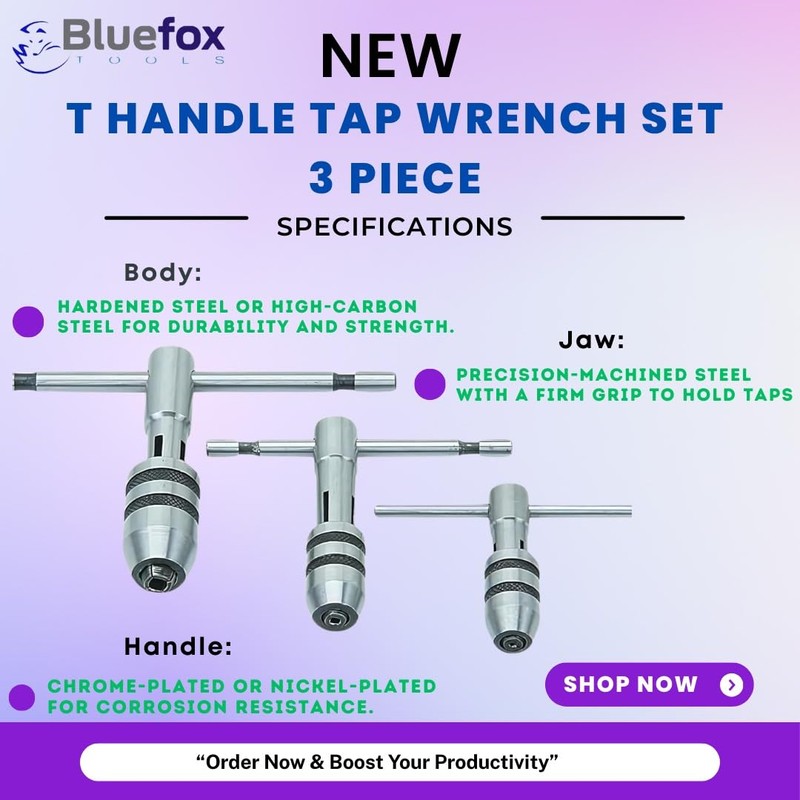 BlueFox 3-Piece T-Handle Tap Wrench Set – Precision Tap Holders