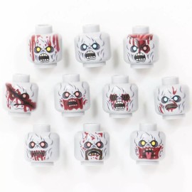 BrickTactical World War Zombie Head Pack for Minifigures  x10 Light Grey Heads
