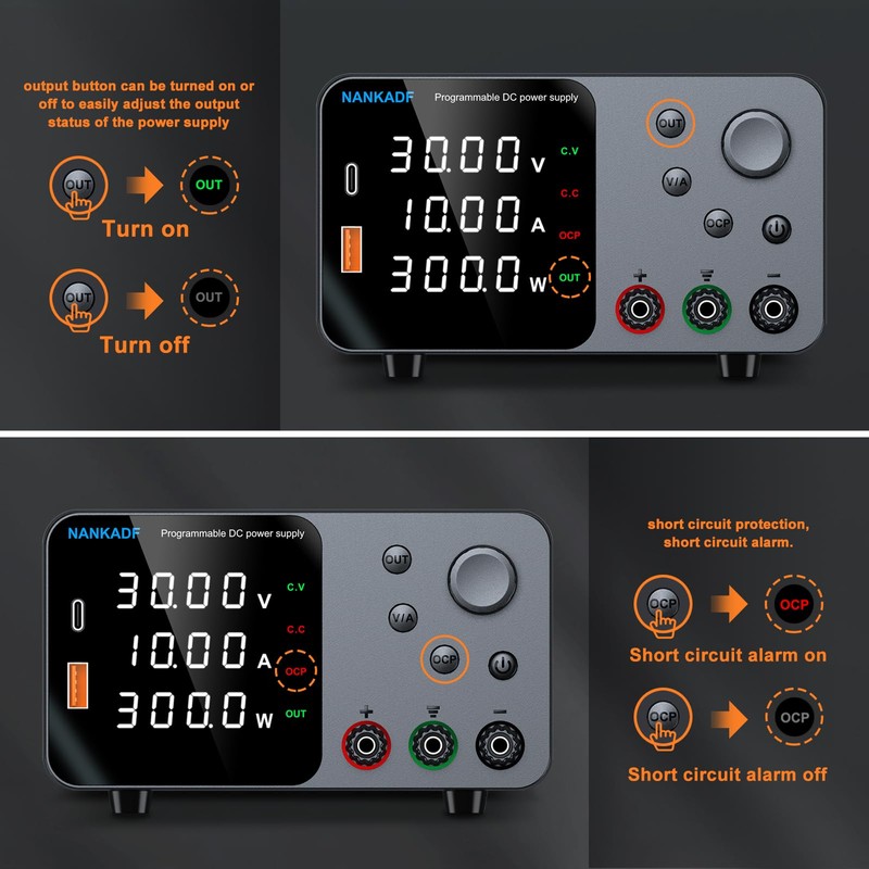 DC Power Supply, 30V 10A Bench Power Supply with Encoder