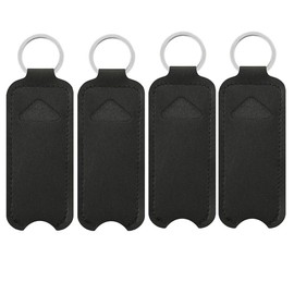 4Pcs PU Leather Lipstick Lip Balm Case Holder Portable Keychain Lipstick Storage Bag Protector Sleeve Pouch for Women Girls, Black