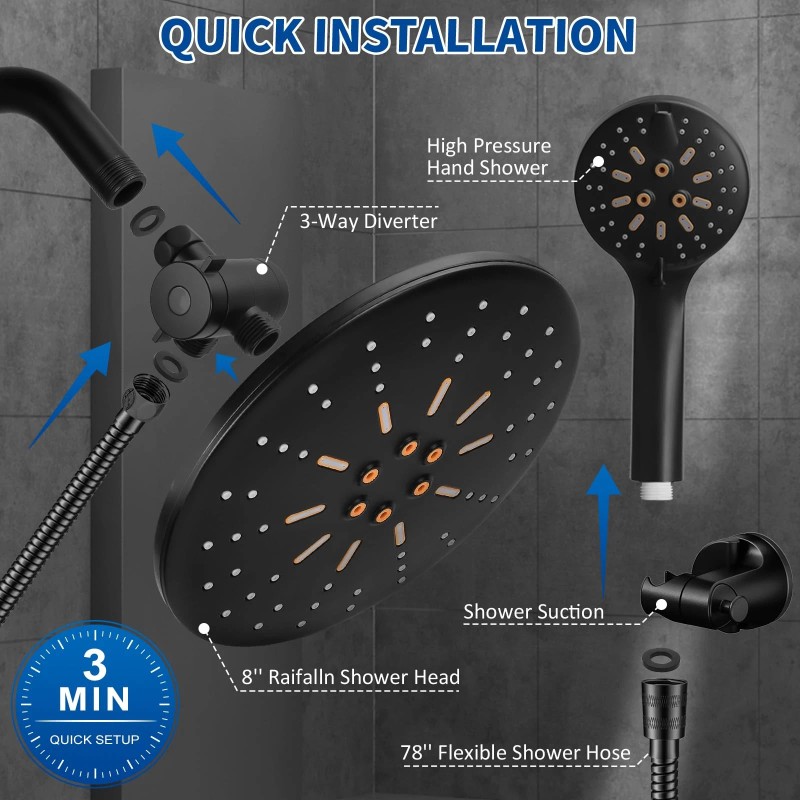 Luxsego Dual Rain Shower Head with Handheld Spray Combo, 8.8