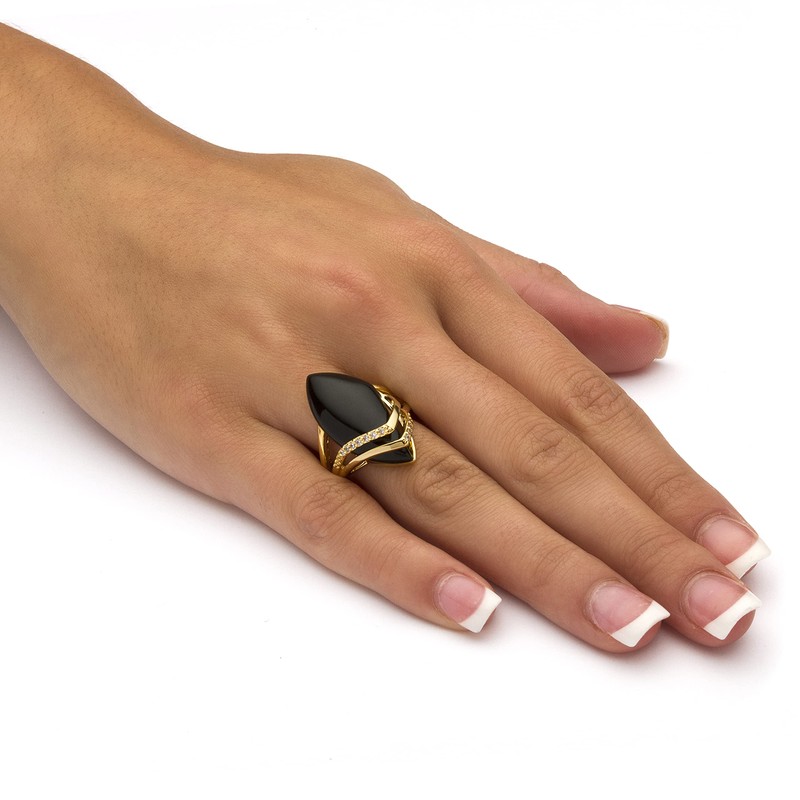 PalmBeach Yellow Gold-Plated Marquise Shaped Natural Black Onyx and Round