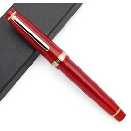 JINHAO 82 Celluloid Fountain Pen Acrylic Ink Pen with Ink Converter (Fine Nib, Gold Clip-Transparent Palace Museum Red)