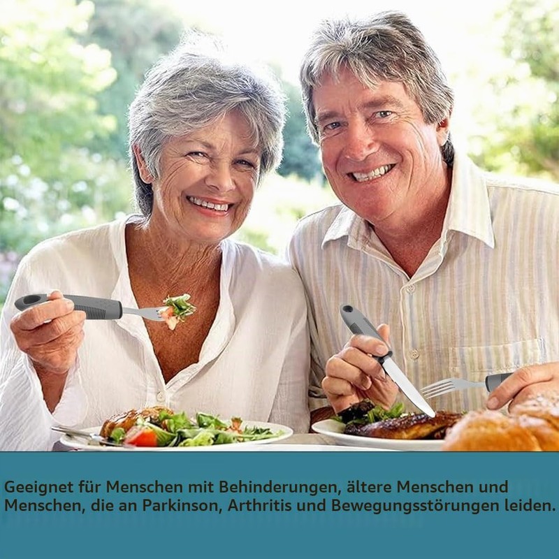 4-Piece Adaptive Utensils, Parkinson Cutlery Right-Handed Easy Grip Cutlery Set,
