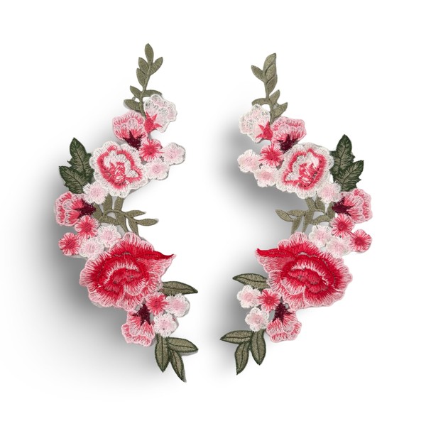 Iron-On Patch Large 25 cm Rose Flowers 2-Piece Red Pink