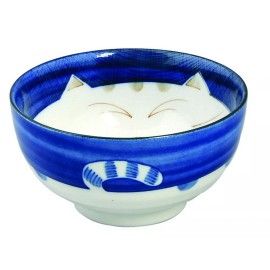 Japanese Porcelain Rice Soup 6.25 inch Bowl Made in Japan Blue Cat Pattern 2472