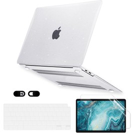 Case for MacBook Air 15 inch 2025 M4 A3241 M3 A3114 M2 A2941 2024 2023 Release with Touch ID, 5 in 1 Transparent Plastic Hard Shell&Keyboard Cover&Screen Protector&Webcam Cover,Sparkly Clear