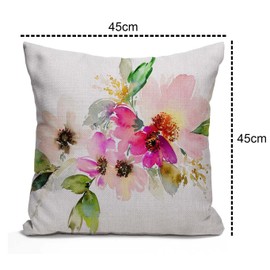 Tomda Beautiful Watercolor Flower Farmhouse Decor Cushion Cover Family Decoration Pink Floral Cotton Linen Home Decorative Throw Pillow Case Pillow Cover for Sofa Couch 45x45cm 18x18 Inch