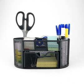 D.RECT Desk Organiser, Pen Holder, Pen Holder, Table Organiser Made of Metal, Office Tray with Note Holder, Mesh, 350 x 297 x 275 mm, Black