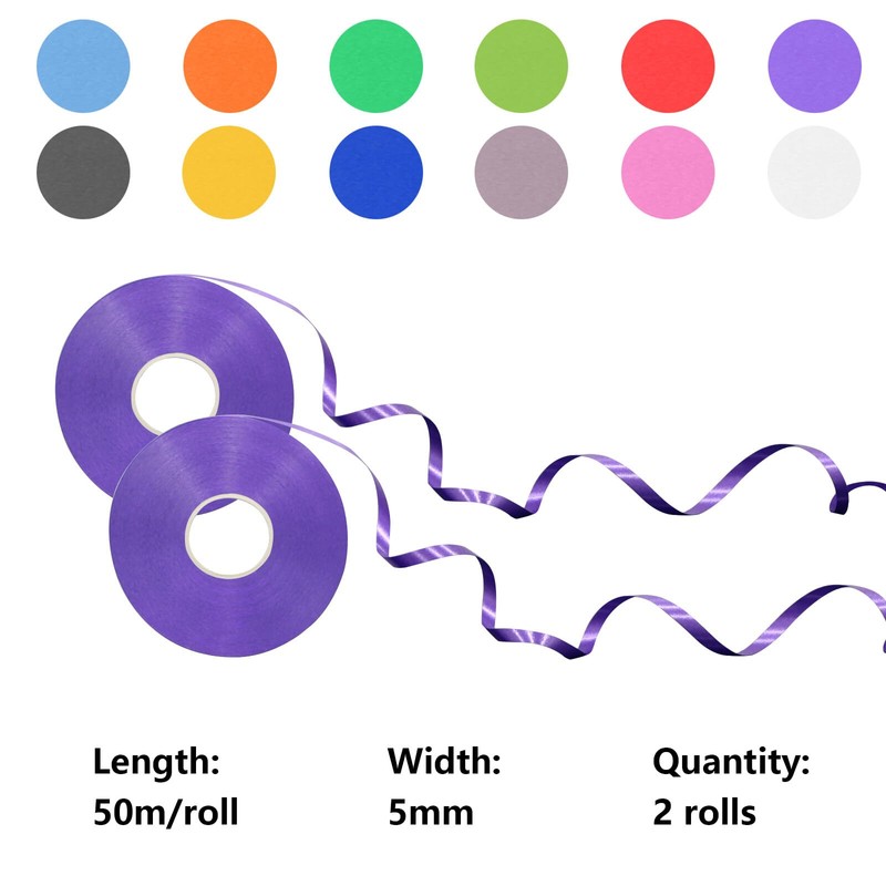 Mooshy 2 Rolls Curling Ribbon, 100m/50m Purple Balloons String for