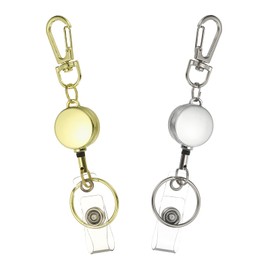 PATIKIL 2Pack Retractable Keychain, Metal Badge Reels Retractable Badge Holder Clips with Key Rings for Name Card Key Conferences Office, Silver/Light Gold(Round)