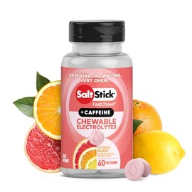 SaltStick Electrolyte FastChews con cafeína - 60 comprimidos masticables con sabor citrus - Tabletas de sal para correr e hidratarse - 60 unidades