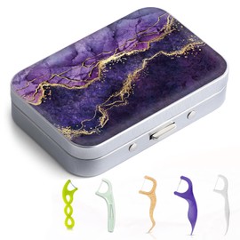 Gerkia Dental Floss Portable Case, Easy to Store Floss Picks of Various Sizes, Portable Dental Floss Dispenser is Perfect for Travelling, Hotels, Dinners, Appointments.Purple Marble