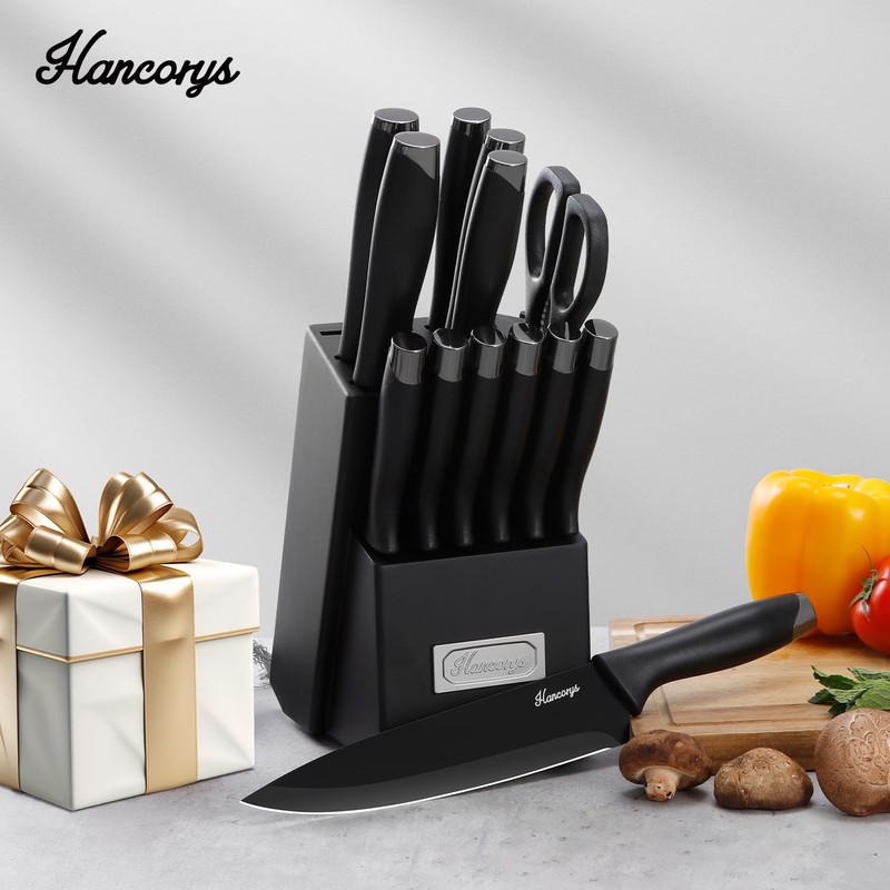 Hancorys Knife Sets for Kitchen with Block, 15 Pieces Chef