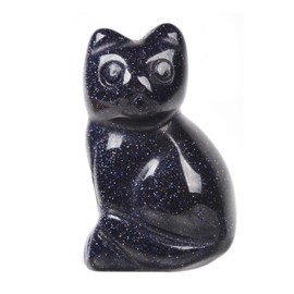 Carved Synthetic Blue Goldstone Cat Guardian Statue Home Decor Reiki Chakra Healing Crystal Desk Gemstone Decoration Stone Crafts Gemstone Collectible Gift