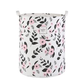 Large Foldable Laundry Basket Hamper Holder Portable Tall Collapsible Laundry Hamper Nusery Storage Basket Bin with Handles, Canvas & Waterproof lining for Household Items (Floral Pink)