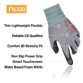 DEX FIT Work Gloves FN330, 3D Comfort Stretch Fit, Power Grip, Durable Foam Nitrile Coated, Smart Touch, Thin & Lightweight, Machine Washable (Medium(1 Pair), FN330 Grey)