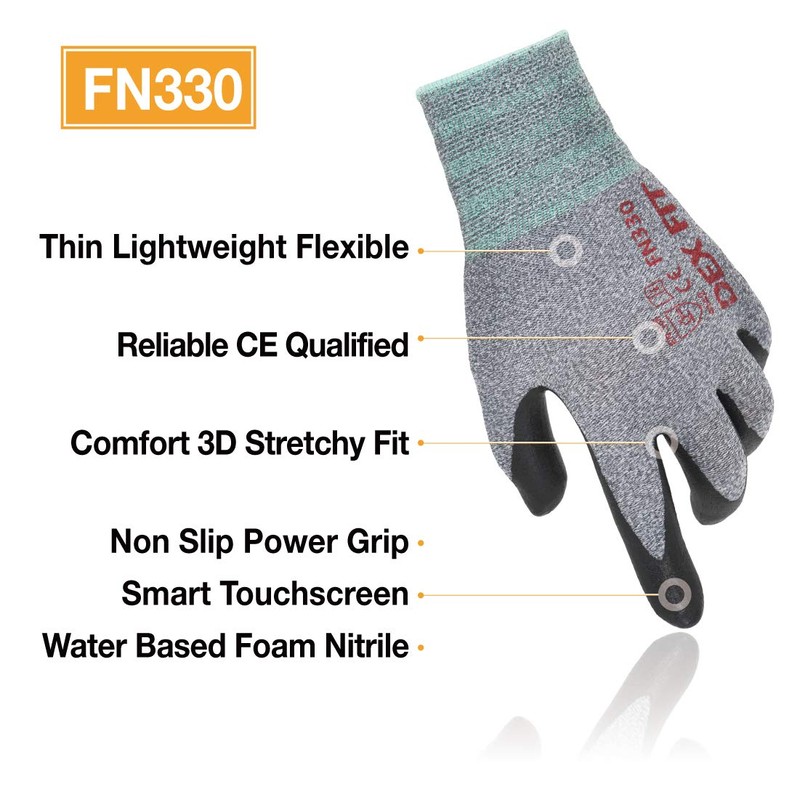 DEX FIT Work Gloves FN330, 3D Comfort Stretch Fit, Power