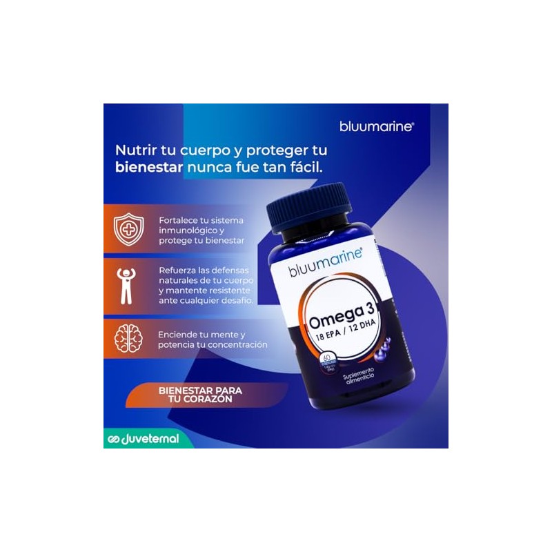 BLUUMARINE Omega 3 con 18% EPA y 12% DHA, Suplemento