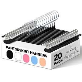 HUADYMEET 20 Pack 12Inch Pants Hangers with Wide Clips,Metal Trouser Hanger for Jeans.Space Saving Skirt Hangers Heavy Duty Non-Slip Adjustable Clothes Shorts Hanger for Women,Men,Black