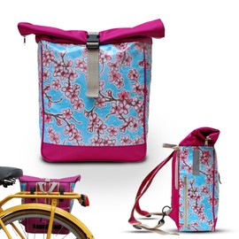 Ikuri Bicycle Bag / Backpack Combination Bicycle Backpack Made of Oilcloth for Pannier Rack Pannier Bag Waterproof for Women, Hanami Light Blue
