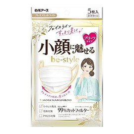 Hakugen Earth Bee Style Pleated Type, Normal, White, 5 Pieces